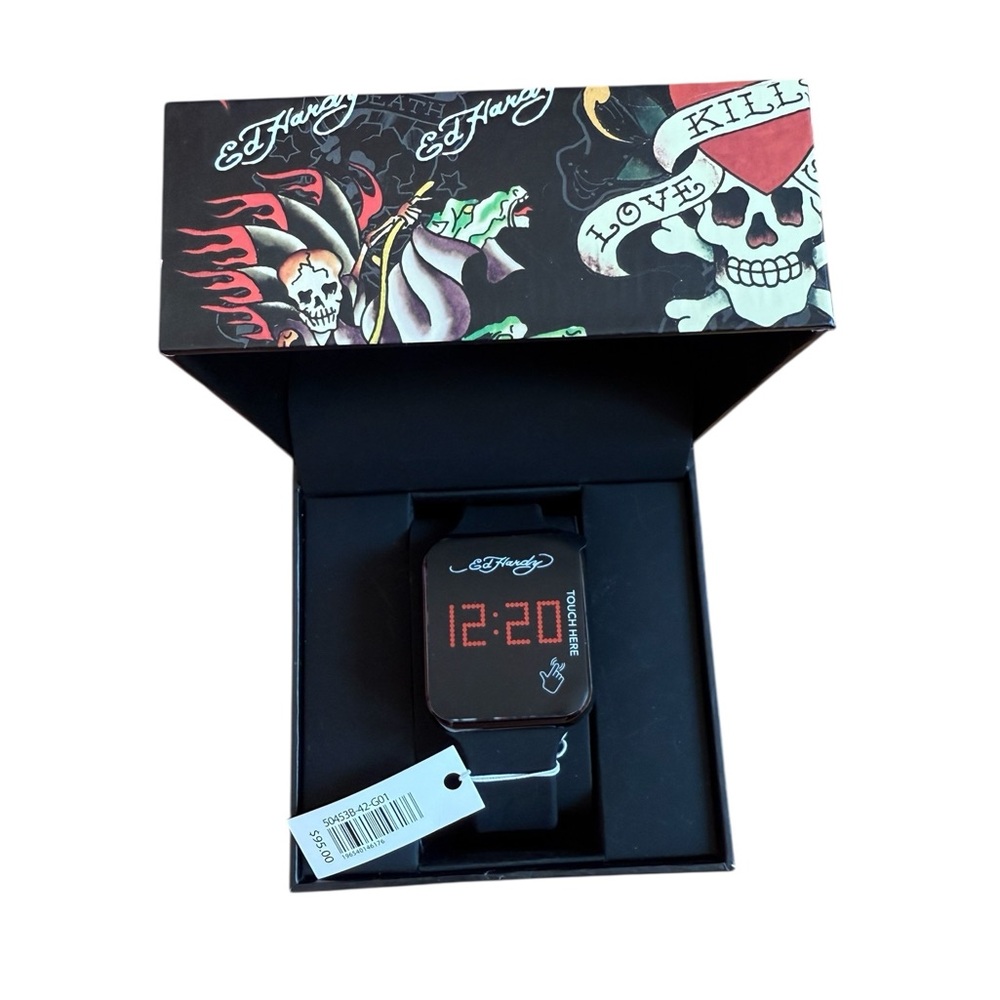 Ed Hardy Black Smartwatch with Red Display